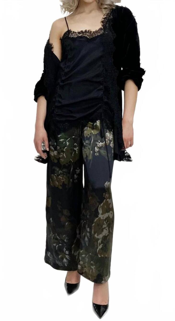 NEW GOLD HAWK rouched coco lace silk tunic in black